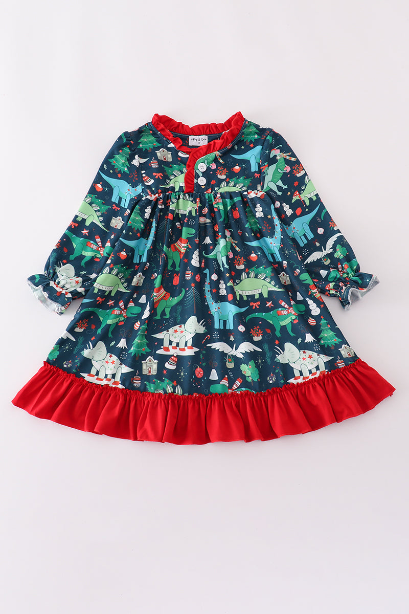 green emerald velvet dress Green Dinosaur Print Ruffle Gown 2 Years