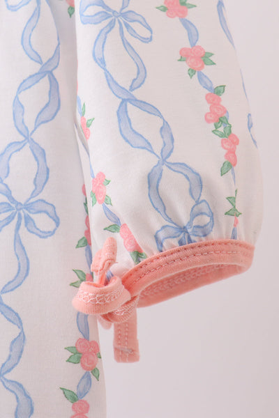 Pink floral bow embroidery bloomer set