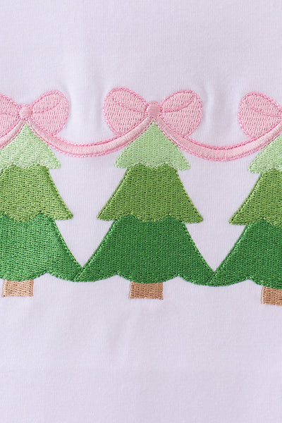 Pink christmas tree embroidery pants set