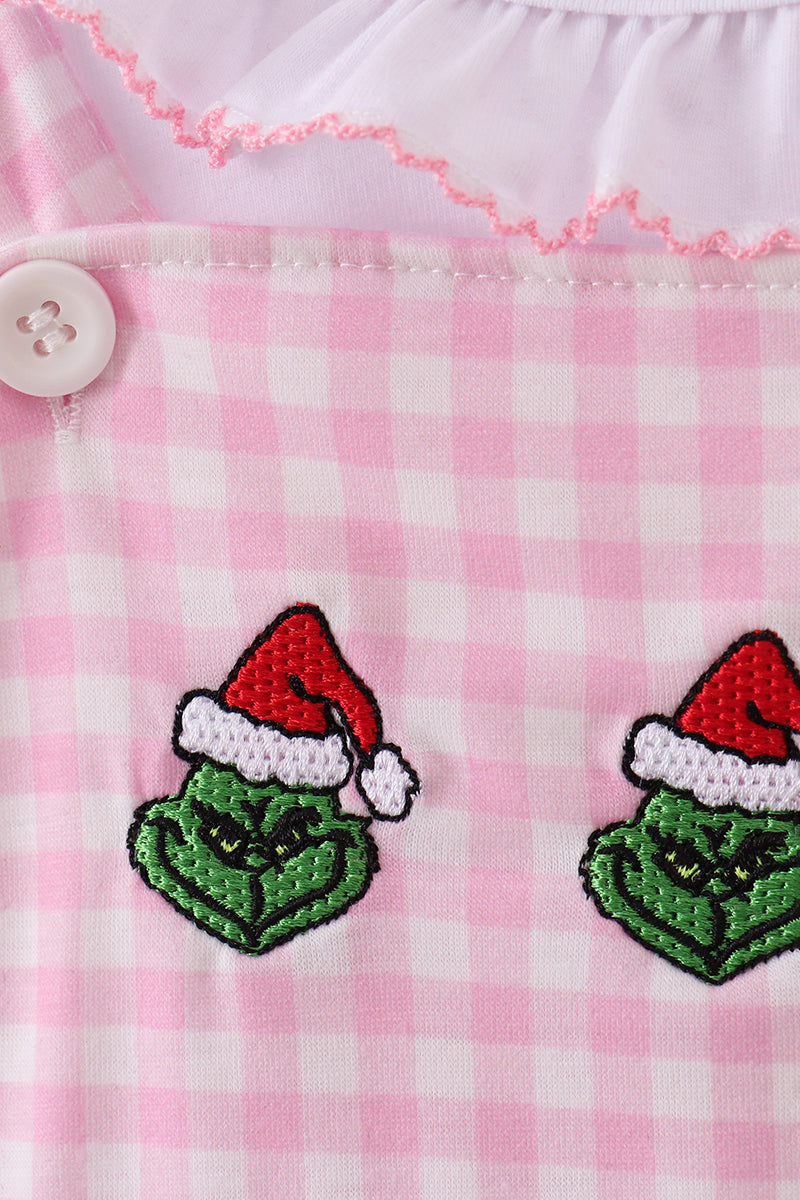 Pink grinch embroidery 2pc set