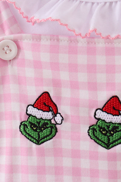Pink grinch embroidery 2pc set