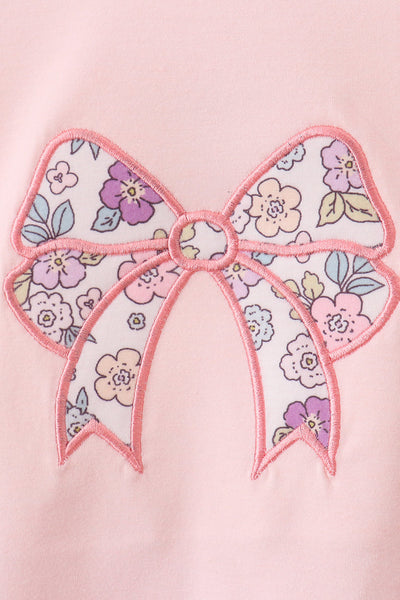 Pink floral bow applique ruffle bubble