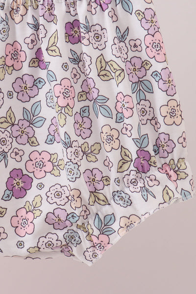 Pink floral bow applique bloomer set