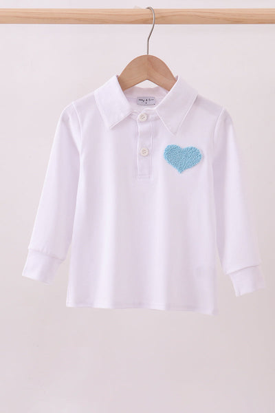 Blue heart french knot button down top