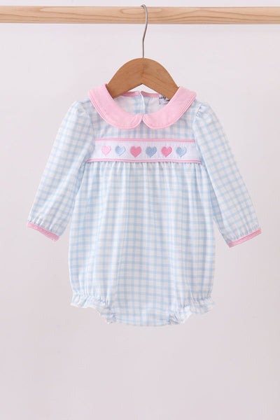 Blue heart embroidery gingham bubble