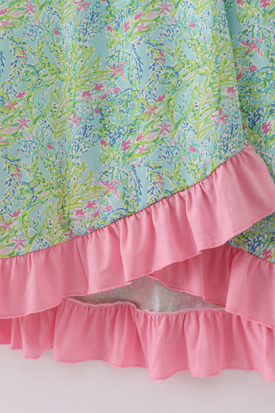 Meadow breeze print adult ruffle dress