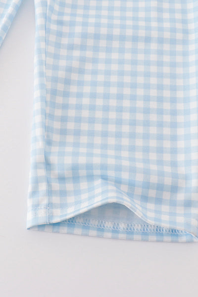 Blue pumpkin embroidery plaid boy set
