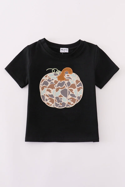 Black camouflage pumpkin applique top