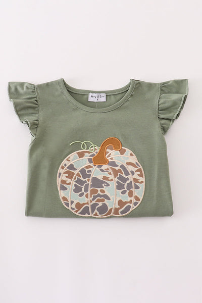 Camouflage print pumpkin applique ruffle pants set