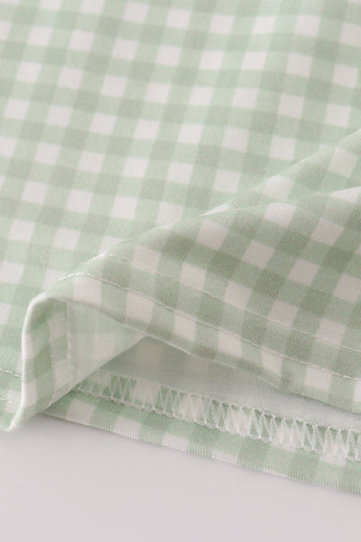 Sage turkey embroidery gingham dress