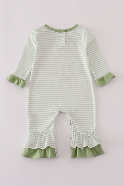 Sage turkey applique stripe ruffle romper