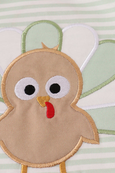 Sage turkey applique stripe top