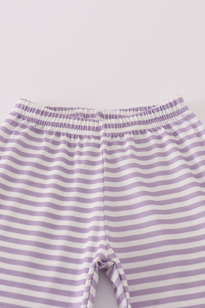 Purple Halloween spider embroidery stripe pants set