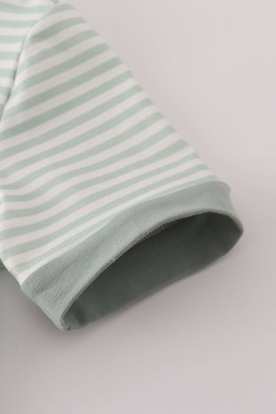 Sage stripe french knot top