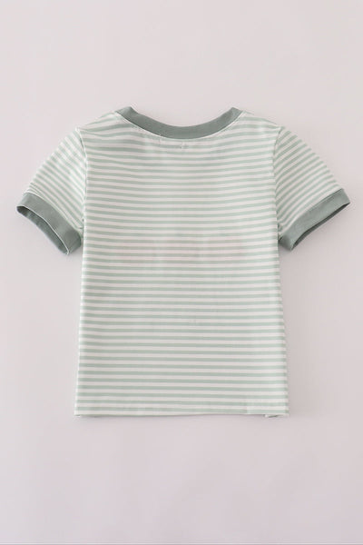 Sage stripe french knot top
