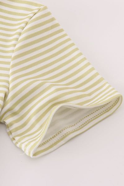 Green pinecone embroidery stripe top
