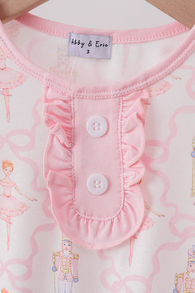 Pink nutcracker print ruffle pajamas set