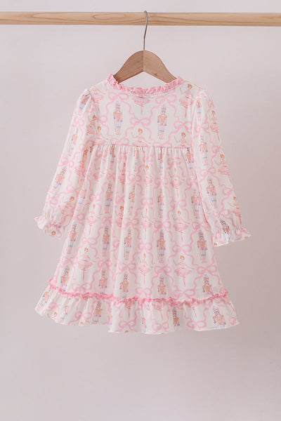 Pink nutcracker print ruffle gown