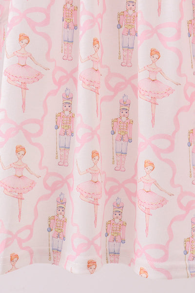 Pink nutcracker print ruffle dress