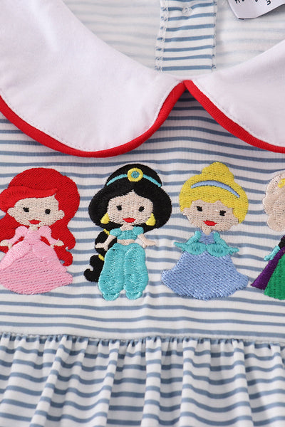 Blue princess embroidery stripe pants set