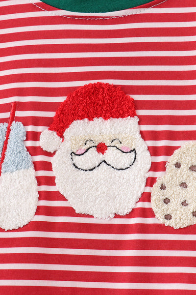 Red stripe santa milk biscuit french knot top