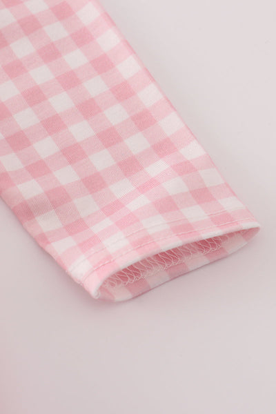 Pink princess castle embroidery gingham ruffle pants set