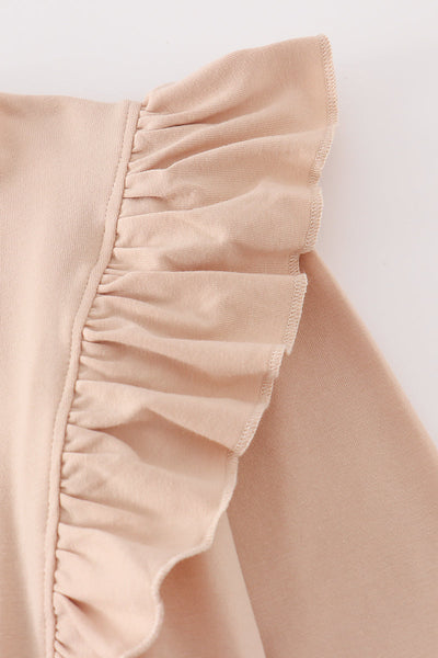 Beige turkey french knot ruffle top
