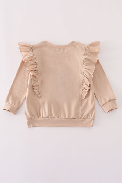 Beige turkey french knot ruffle top