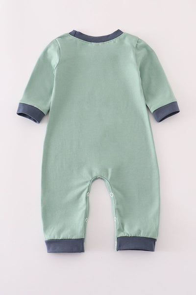 Blue excavator applique romper