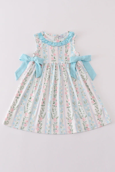 Blue floral print ruffle girl dress
