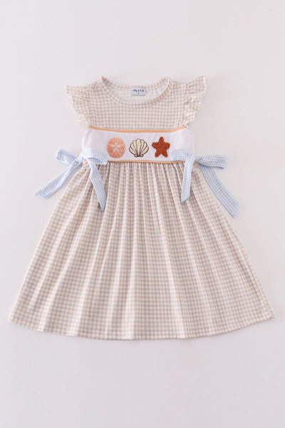 Khaki shells starfish french knot girl dress