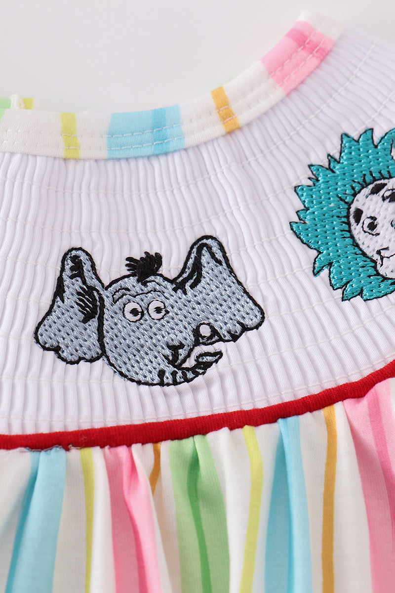 Stripe Dr. Seuss embroidery smocked bubble