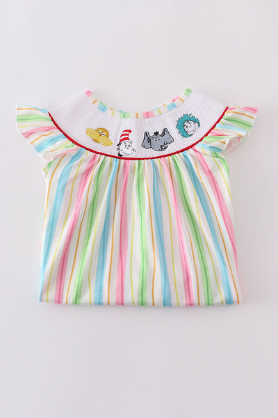 Stripe Dr. Seuss embroidery smocked set