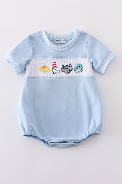 Blue Dr. Seuss embroidery smocked bubble