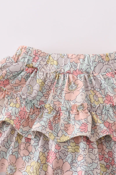 Pink floral print skort set