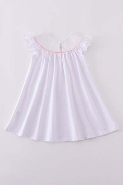 Pink cross embroider smocked dress
