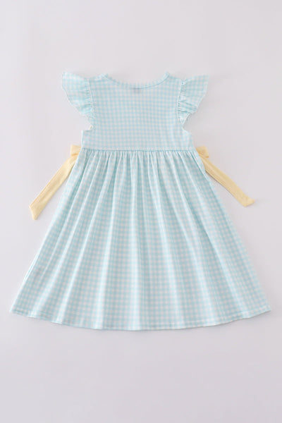 Blue bunny embroidery smocked dress