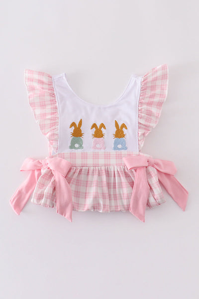 Pink bunny embroidery bow set