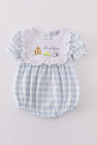 Blue plaid he is risen embroidery bubble