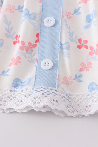 Blue bow lattice print  bloomer set