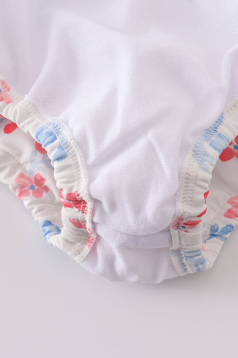 Blue bow lattice print  swimsuit