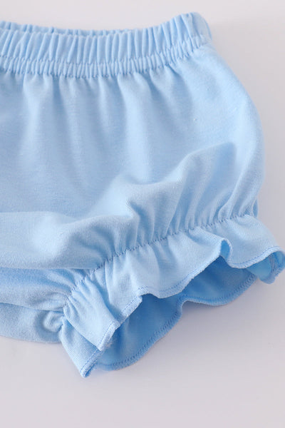 Blue flag embroidery smocked gingham bloomer set
