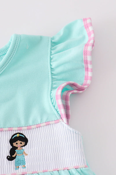 Mint princess embroidery gingham shorts set