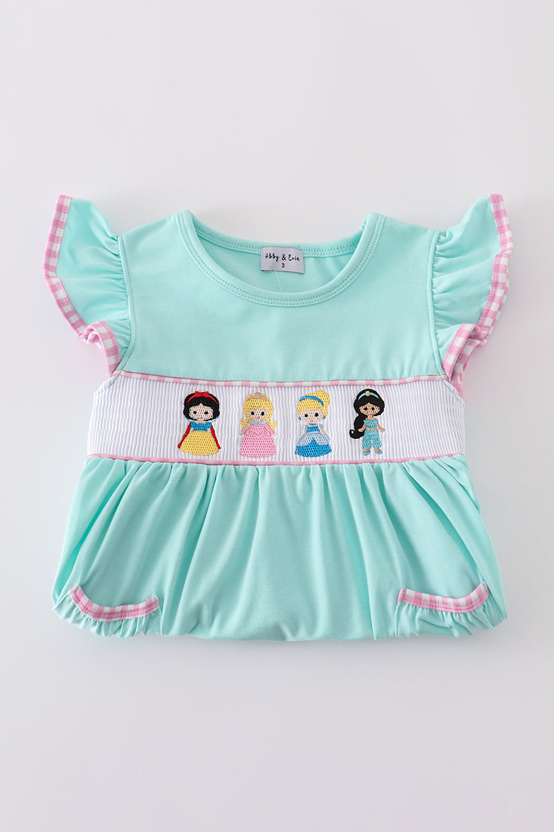 Mint princess embroidery gingham shorts set