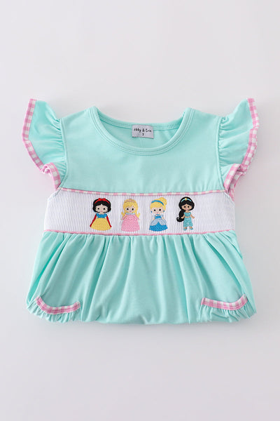 Mint princess embroidery gingham shorts set