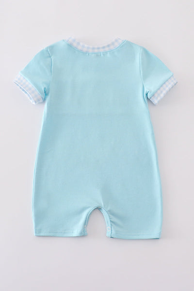Blue fire truck police car embroidery smocked romper