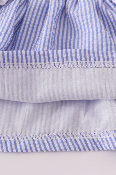 Blue stripe seersucker ruffle bloomer set