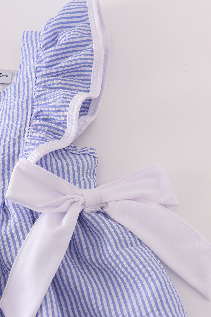 Blue stripe seersucker shorts set