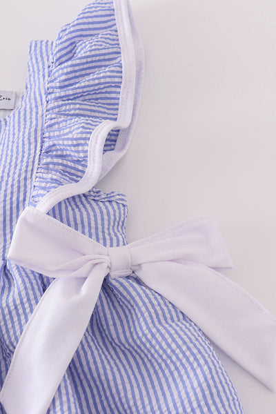 Blue stripe seersucker shorts set