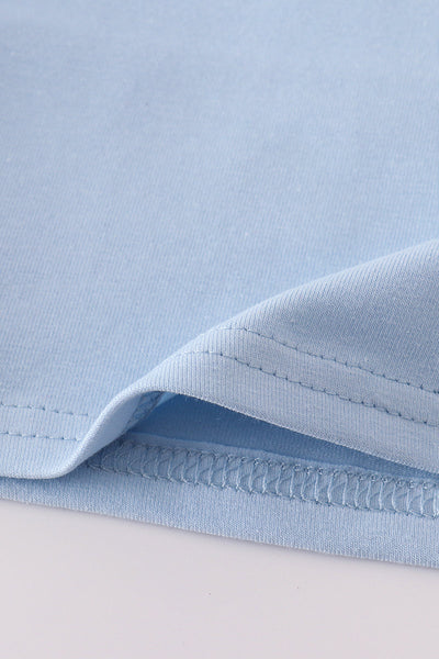 Blue tractor applique top
